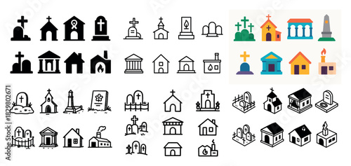 Funeral and cemetery icons collection
