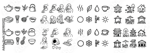 Traditional asian tea ceremony icons