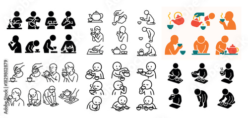 Various tea drinking illustrations