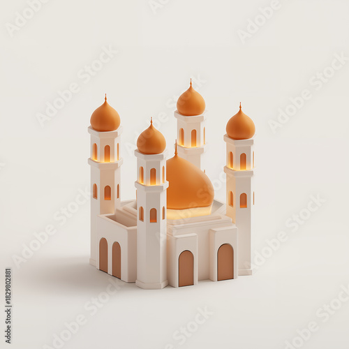 Islamic Golden Minarets and Dome 3D Render