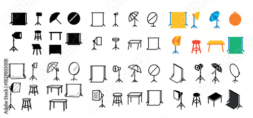 Studio equipment icons collection
