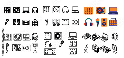 Dj equipment icons collection set