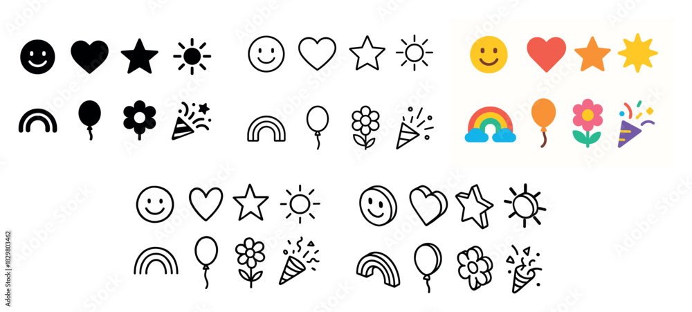 Naklejka premium Colorful and monochrome emoji collection