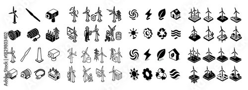 Wind energy icons set
