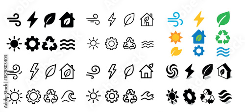 Eco symbols: energy, nature, recycling