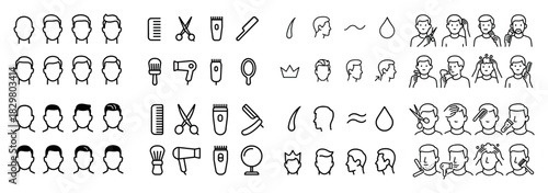 Barber icons set with hair tools