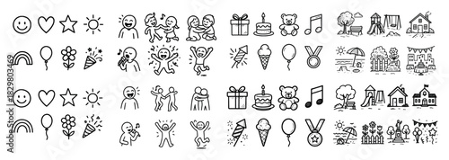 Playful icons: kids, animals, nature