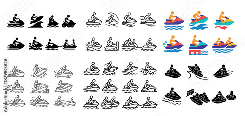 Jet ski icons in various styles