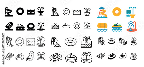 Pool icons and water play elements