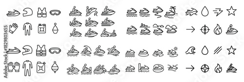 Jet skiing icons and symbols sequence
