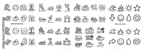 Water attraction icons collection