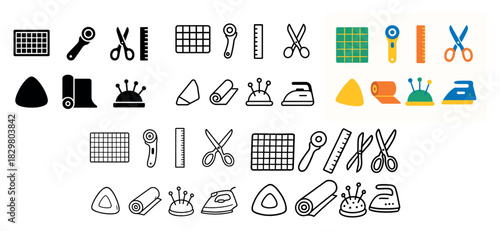 Sewing tools icons collection set