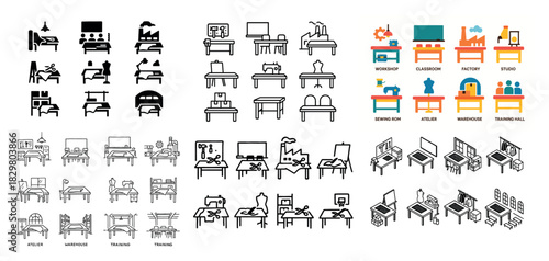 Icon set of office and workshop furniture