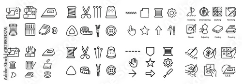 Sewing and embroidery icon set collection