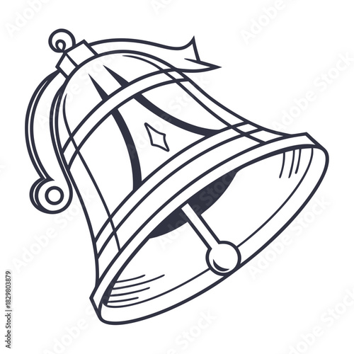 Notification bell icon — sharp geometric contours, ultra-clean vector lines, lightweight UI kit style.