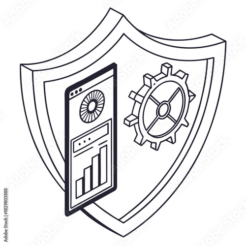 Shield security UI badge — geometric, symmetrical frame, tech-dashboard optimized icon.