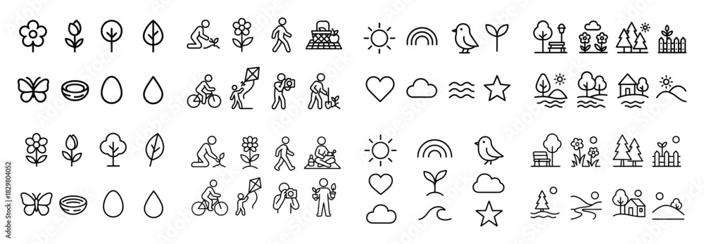 Obraz premium Simple line icon set of outdoor activities