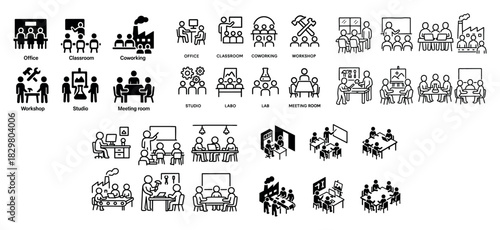 Work and learning line art icons