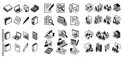 Business office icons set collection