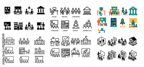 Icon set of office and education themes