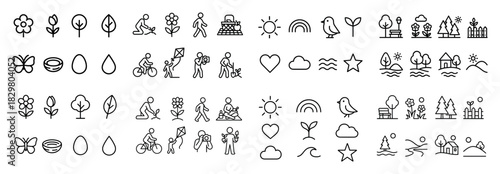 Simple line icon set of outdoor activities