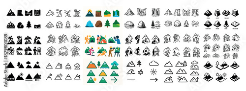 Mountain adventure icons collection