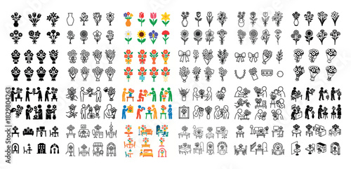 Floral icon collection in various styles