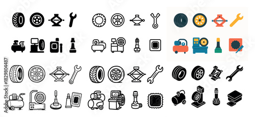 Car repair tools and equipment icons