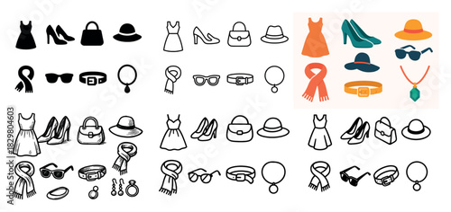 Fashion accessories collection icons