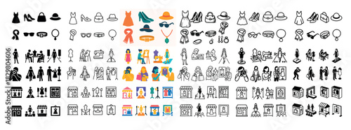 Fashion icons and store illustrations