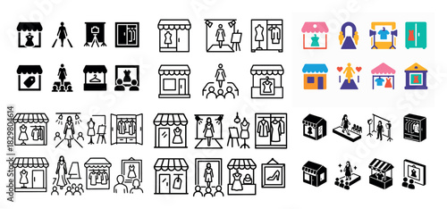 Clothing store icon set collection