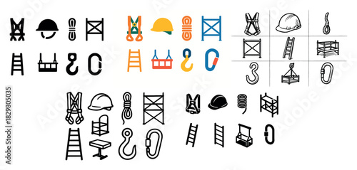 Construction safety icons set