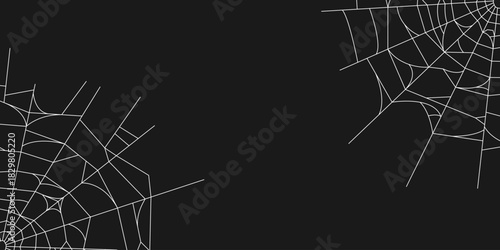 Black background with hand drawn spider web decorations. Vector illustration