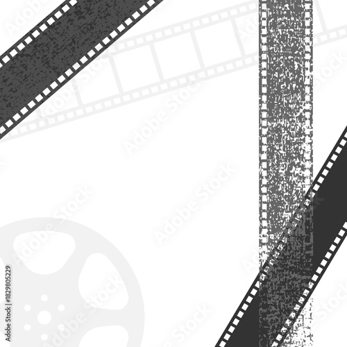 Movie cinema template background with film reel and filmstrip silhouettes. Vector illustration
