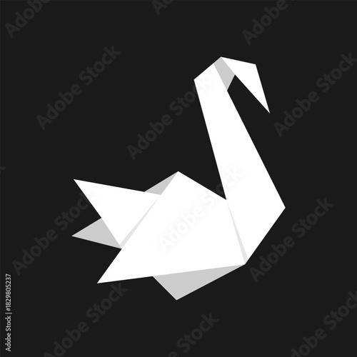 Origami white swan icon symbol. Folded paper bird. Vector illustration