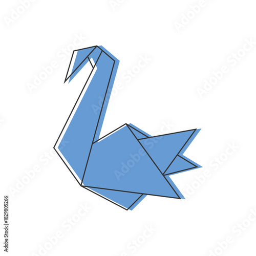 Origami swan. Folded paper bird. Origami swan line icon symbol. Vector illustration