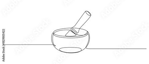 singing bowl icon continuous one line drawing,Continuous Line Drawing of Herbal Medicine Icon.one line art singing bowl vector illustration.