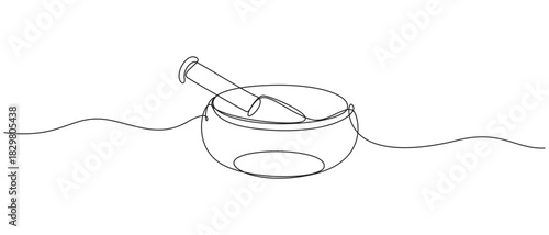 singing bowl icon continuous one line drawing,Continuous Line Drawing of Herbal Medicine Icon.one line art singing bowl vector illustration.