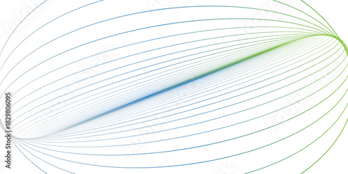 Abstract Gradient Lines Illustration in Shades of Blue and Green Tapering to a Point on a White Background