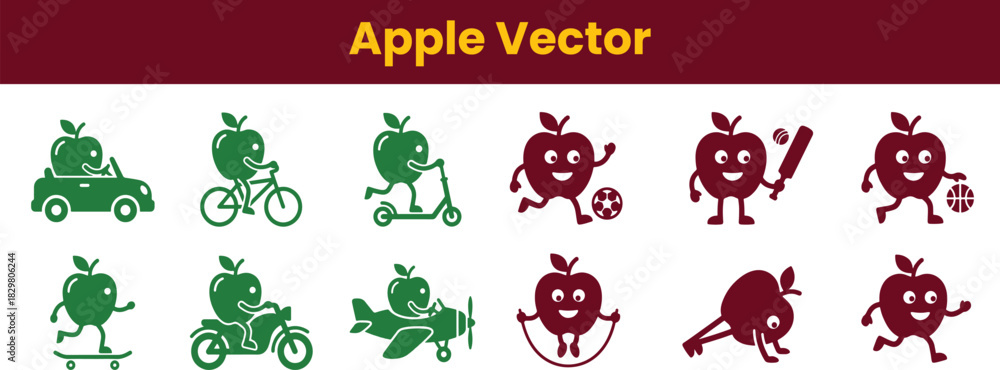 Fototapeta premium Red apple fruit illustration with stem and leaf