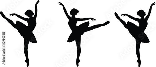 Ballerina silhouette dance pose, graceful arabesque movement, classical ballet figure, tutu icon, elegance and balance, white background