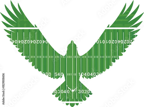 Flying Eagle Silhouette With Green American Football Field Texture  vector Design 
