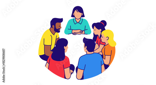 An inclusive team of professionals sits in a circle, actively discussing ideas and collaborating on a new project with shared understanding.