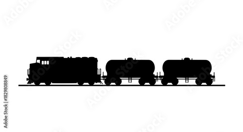 Silhouette of a train with tank cars simple black vector illustration isolated on white background