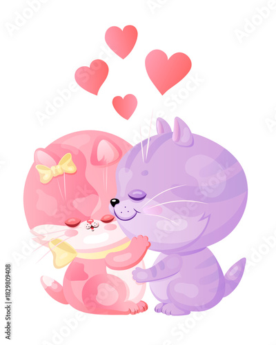 Kittens hug each other