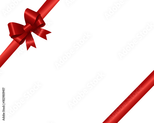 Elegant red ribbon and bow on white background for celebrations and gift themes.
