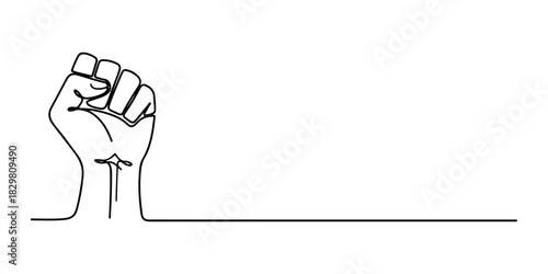Continuous one line of a clenched fist representing human rights power, human rights theme, draw vector illustration.
