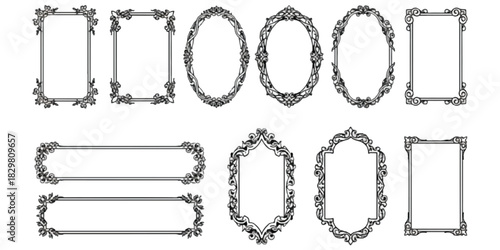Elegant vintage ornamental frames and borders set, classic design isolated on white background