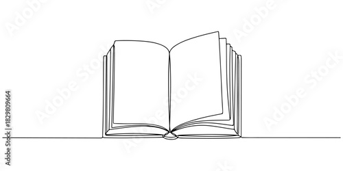 Continuous one line of an open book symbolizing education rights and knowledge access, human rights theme, draw vector illustration.