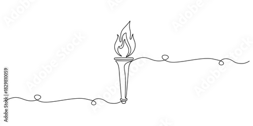 Continuous one line of a torch representing enlightenment and universal rights, human rights theme, draw vector illustration.